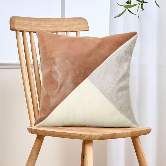 Linen Grey Mixed Leather Splicing Pillow Covers 4Pcs 45x45cm Sofa Car Cushion Shell Halloween Christmas Home Decor Accessory