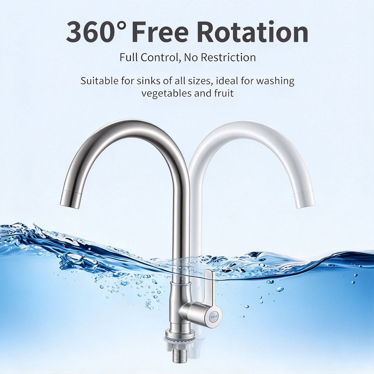 304 Stainless Steel Single Cold Kitchen Faucet Large Bend Without Inlet Pipe Ball Bearing Rotatable Tap for Sink Bathroom Halloween Christmas Home Hardware