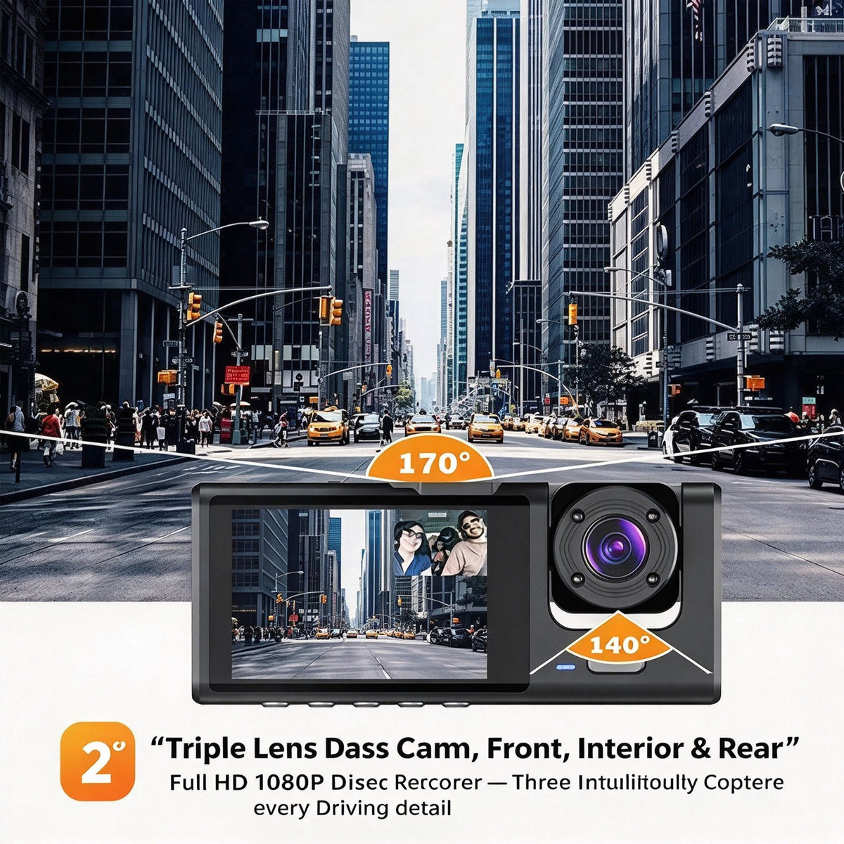 Wireless 2‑Inch HD WiFi Dash Cam Dual Front & Inside Lens 32G Memory Card Night Vision Parking Monitor Mobile Phone Interconnection, Surprise Gift For Family Friends Car Enthusiast