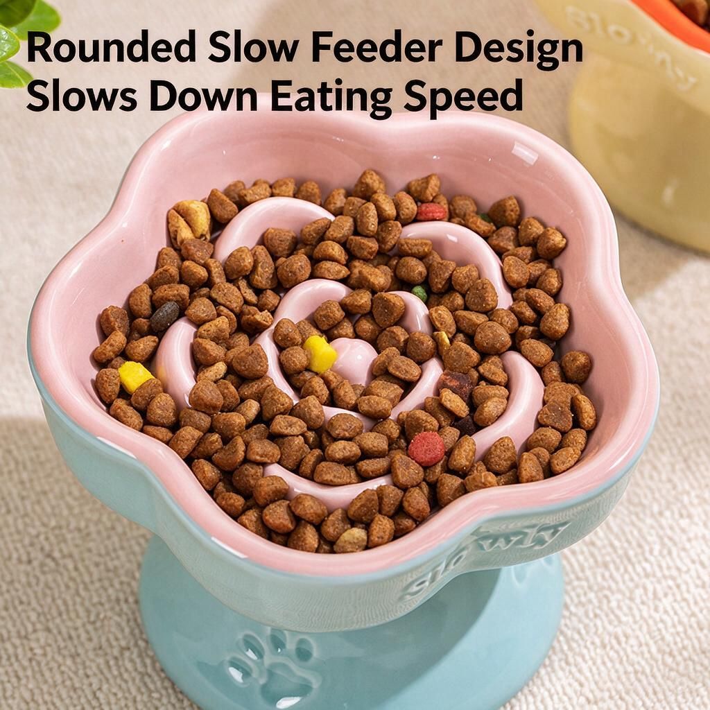 Milk Tea Orange Two-Tone Ceramic Slow Feeder Bowl for Cats & Small Dogs 150ml Flower Maze Anti-Black Chin Halloween