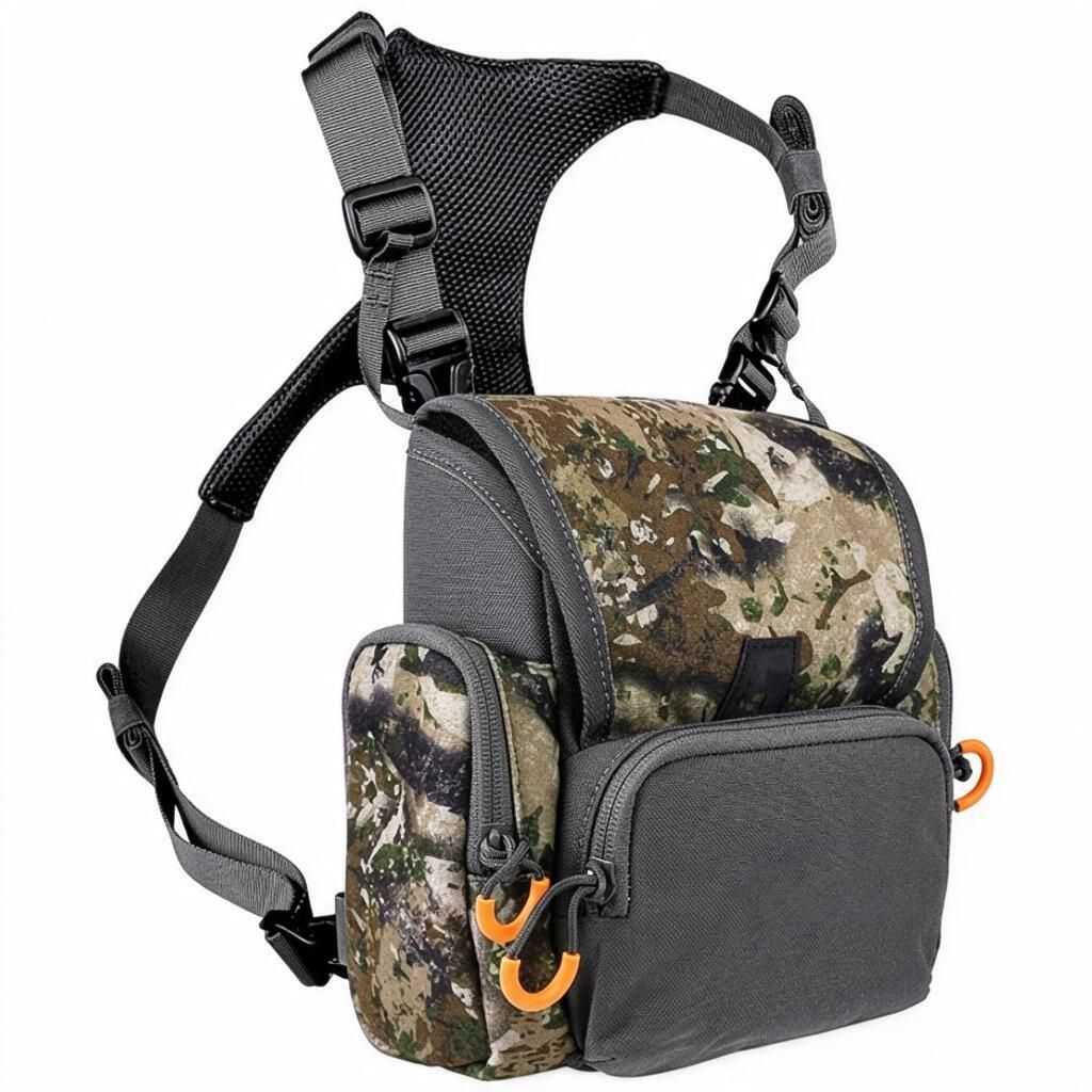 Unisex Camo Binocular Harness Pouch Zippered Hunting Chest Bag Water-Resistant Nylon 22x21x12cm Outdoor Hiking
