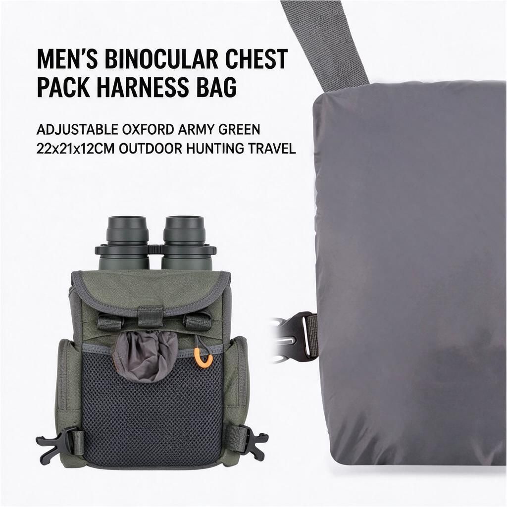 Unisex Camo Binocular Harness Pouch Zippered Hunting Chest Bag Water-Resistant Nylon 22x21x12cm Outdoor Hiking
