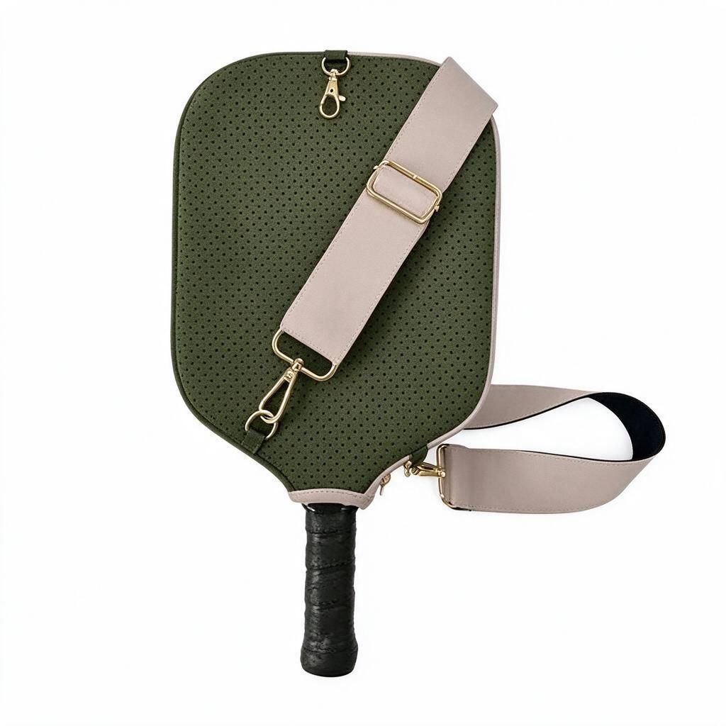 Court Ready Pickleball Paddle Case Olive Green 31x24cm Padded Neoprene Shoulder Carrier Outdoor Training