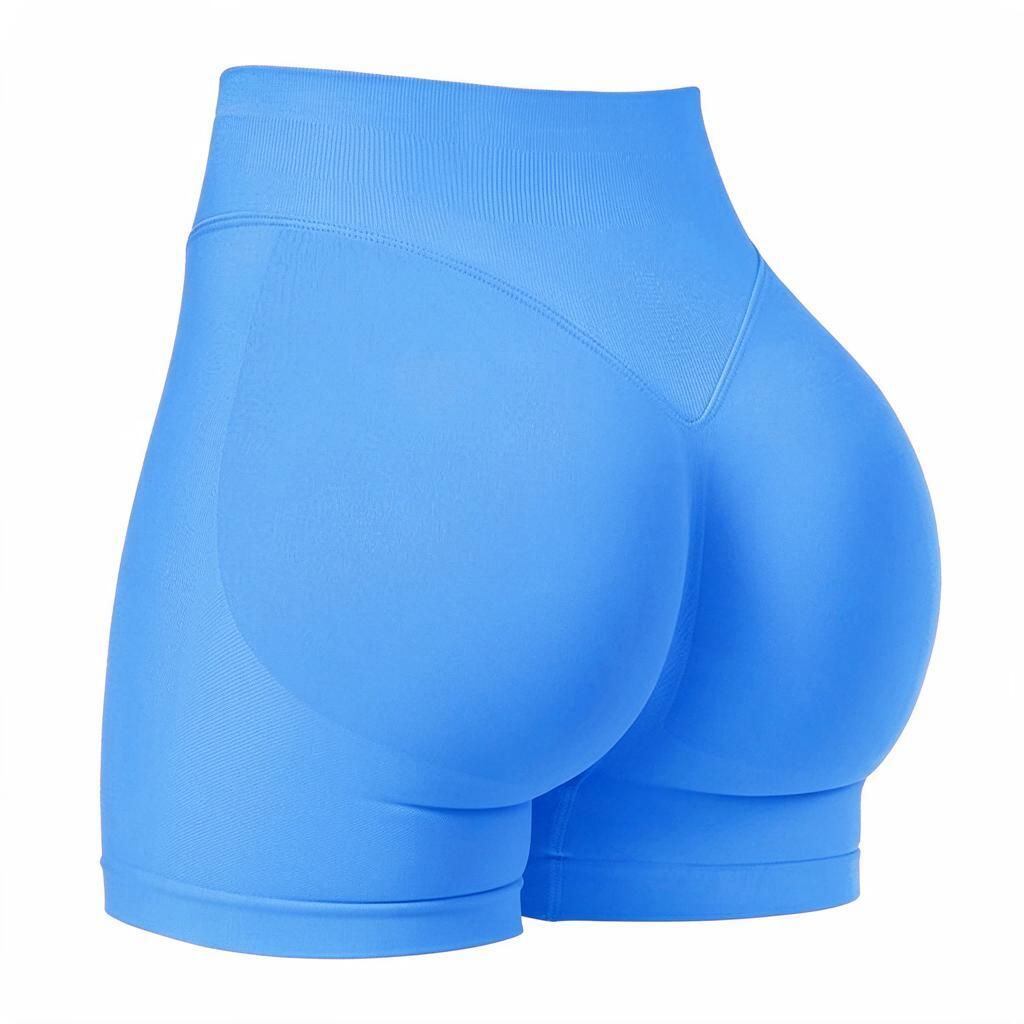 Women's Seamless Contour-Knit Yoga Shorts Lake Blue L No-Dig Waistband Hip Lift Compression Bottoms for Halloween Gym & Daily Runs