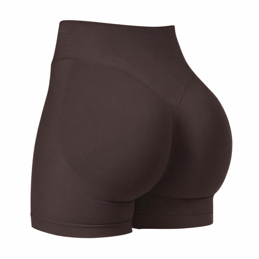 Women's Hip-Boost Seamless Active Shorts S Chocolate Brown, Wide-Waist Contour Knit Gym & Yoga Studio Essential