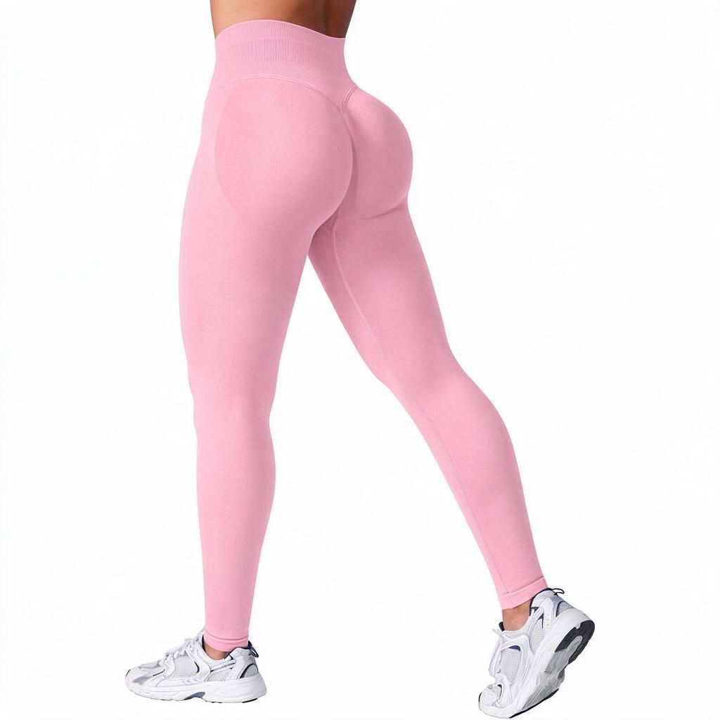 Women's Scrunch-Bum Full-Length Yoga Leggings Pink S High-Rise Seamless Compression Tights Butt-Lift Gym Pilates Spring Run