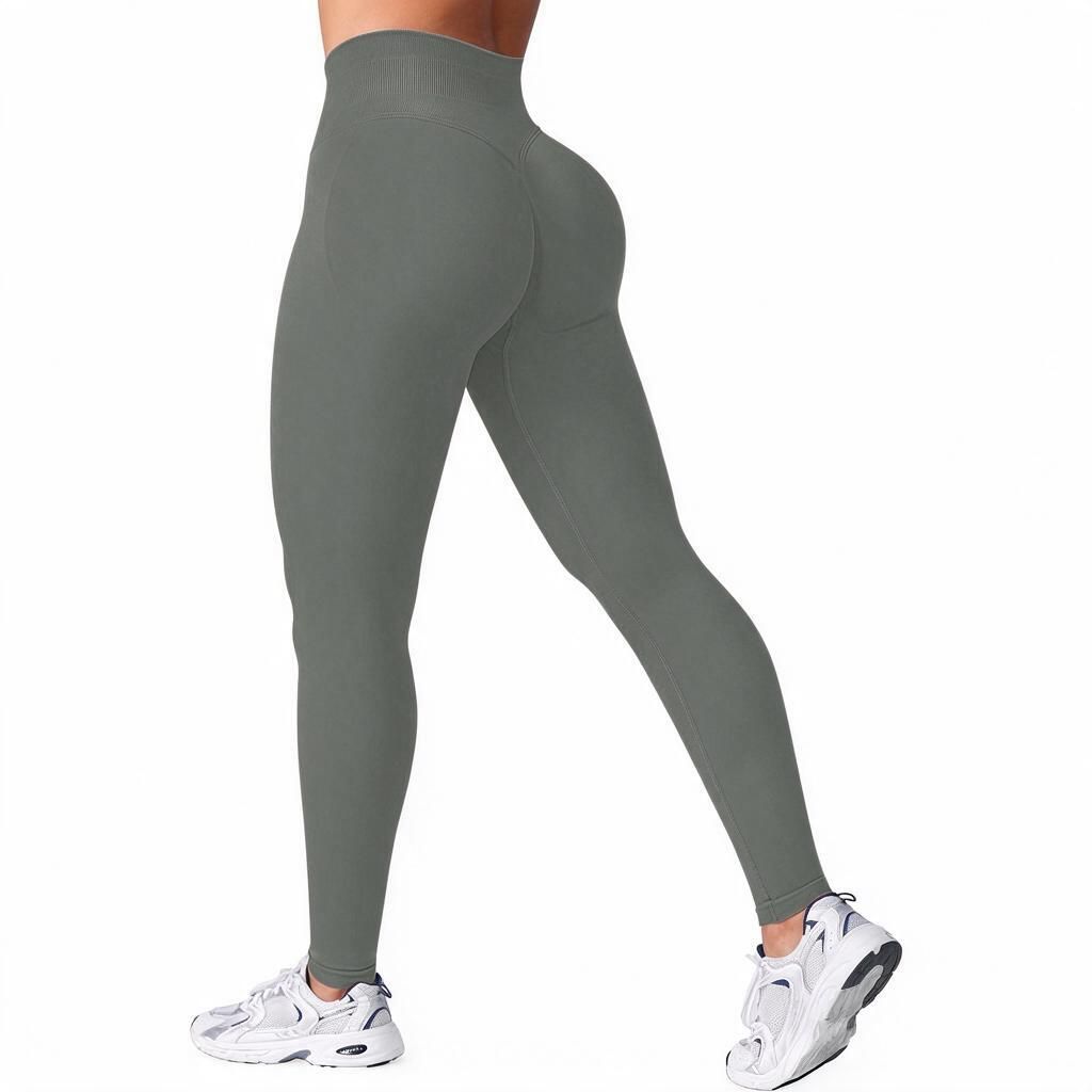 Women's XL Mid Grey Full-Length Athletic Tights, Tummy-Smoothing Ribbed Waist Non-Sheer Sculpt-Knit Leggings for Gym & Studio