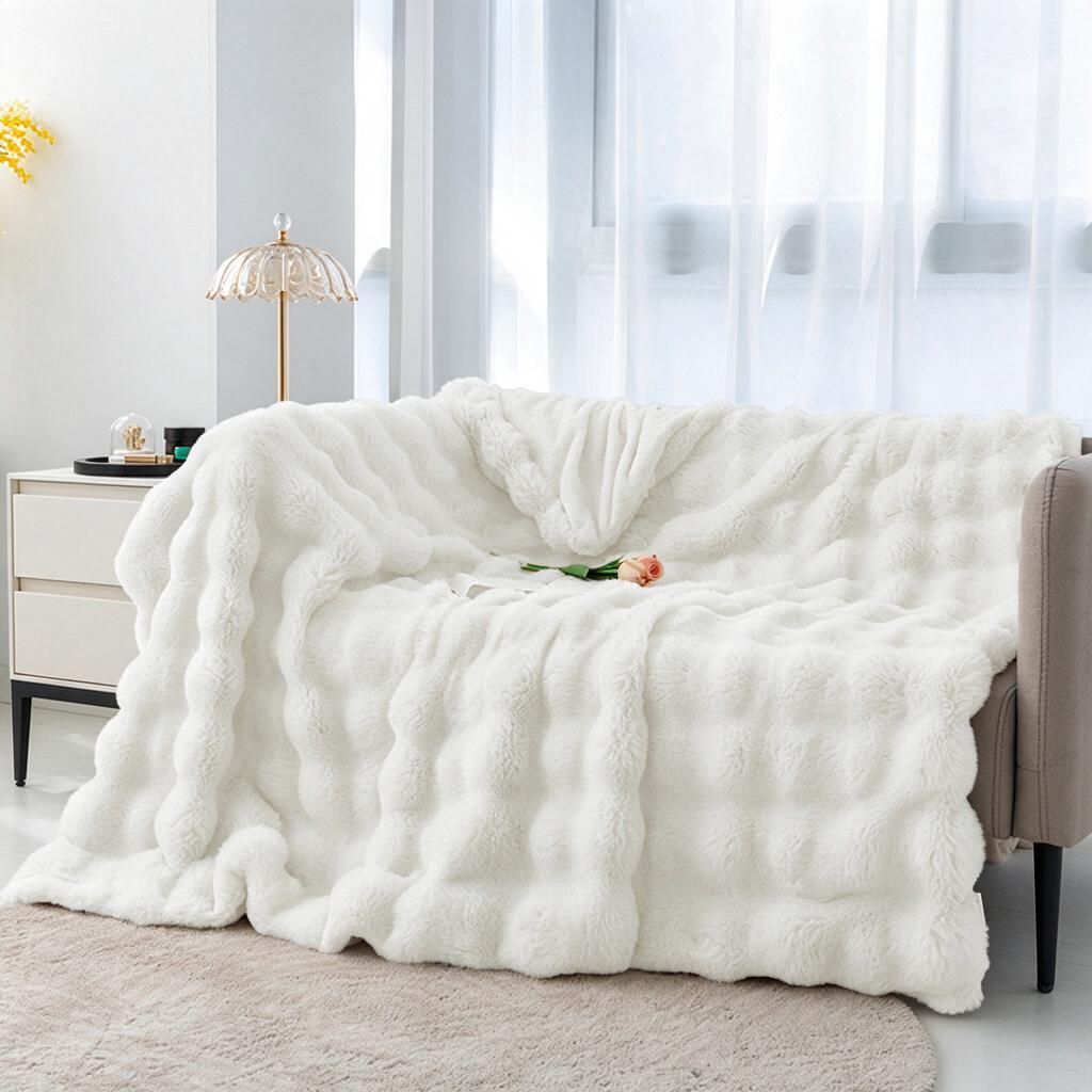 Cream White 120x200cm Plush Faux Fur Throw Blanket Coral Fleece Cosy Sofa Bed Cover Halloween Gift