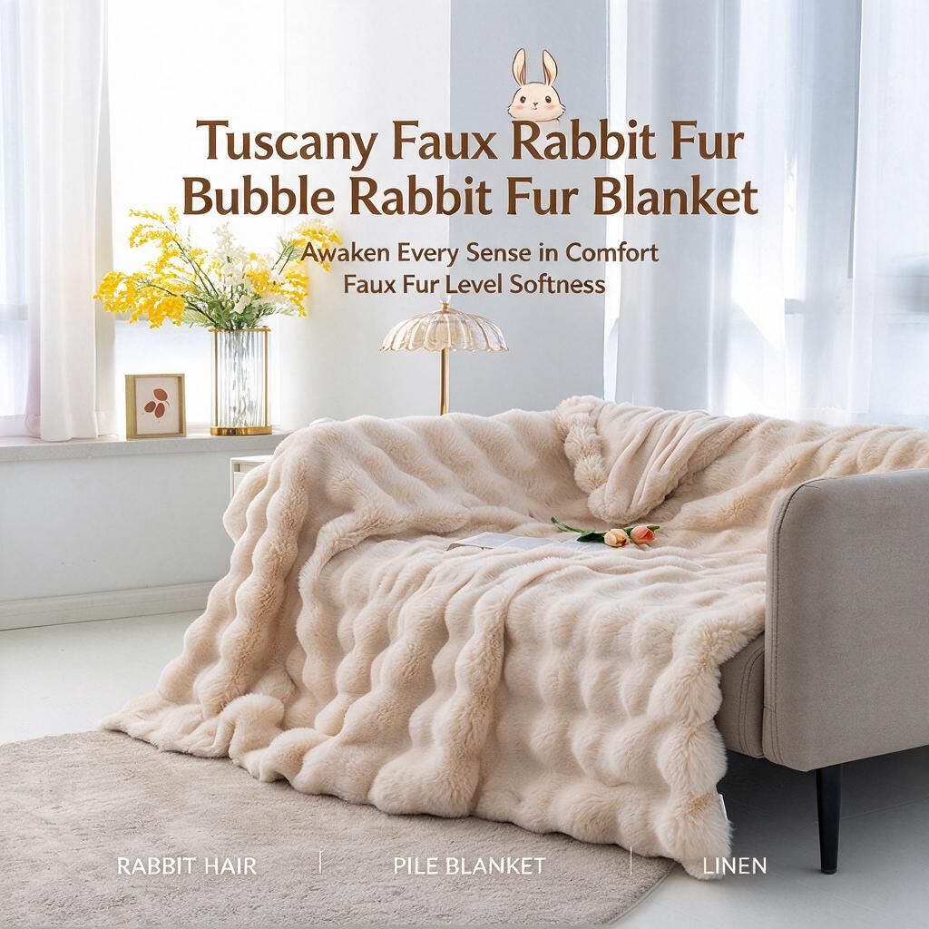 200x230cm Super King Fleece Throw Oat Beige - Bubble Quilted Faux Fur Bedspread for Spring Lounging at Home