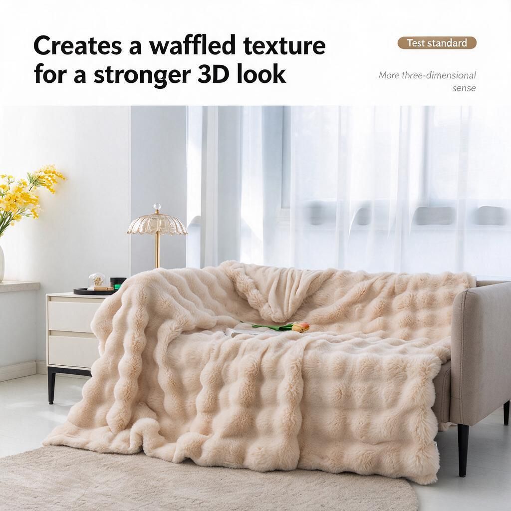 Poppy Red 200x230cm Plush Bunny Fur Coverlet - Pebble Dot Tufted Throw with Fleece Lining for Extra Large Sofa & Bed, Cosy Gift
