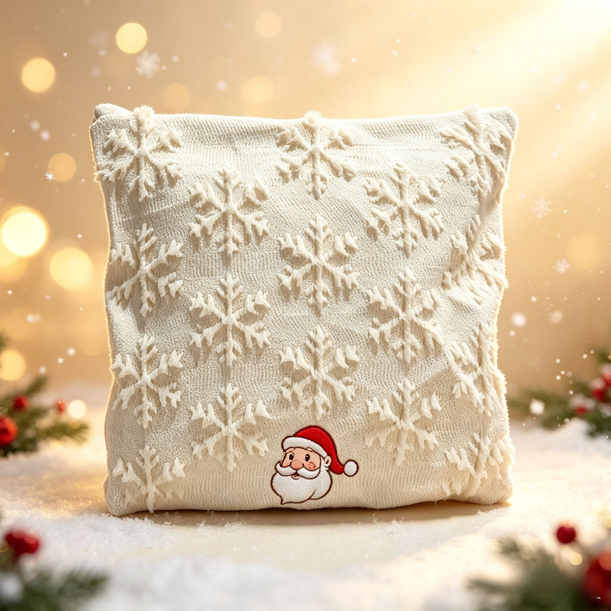 Set of 2 Christmas Cushion Covers - Snowflake & Santa Embroidery (Pillow filling not included)