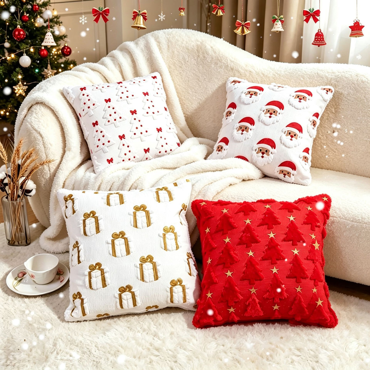 Set of 2 Christmas Cushion Covers (Pillow filling not included)-Style 1