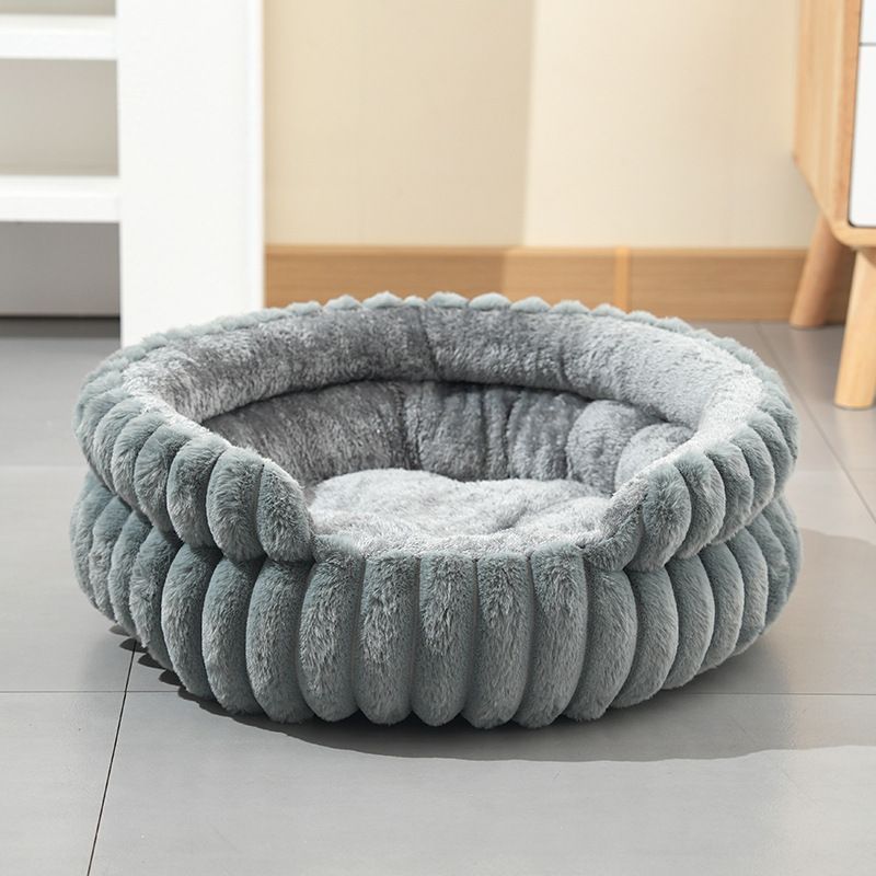 Plush Round Bed - Coffee, Size L: 60×60×15cm