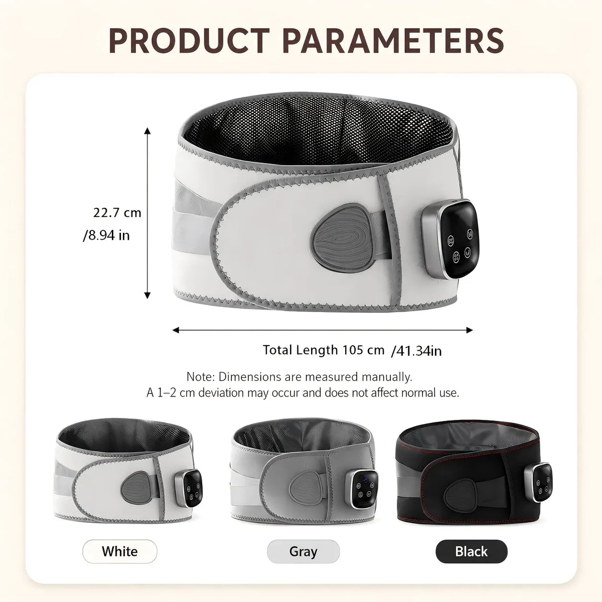 Smart Heated Massage Waist Belt: Dual Motor 9-Level Vibration + 5-Level Heat Therapy, Detachable Digital Display, Dual Compression Strap Support, Say Goodbye to Back Pain!(white)