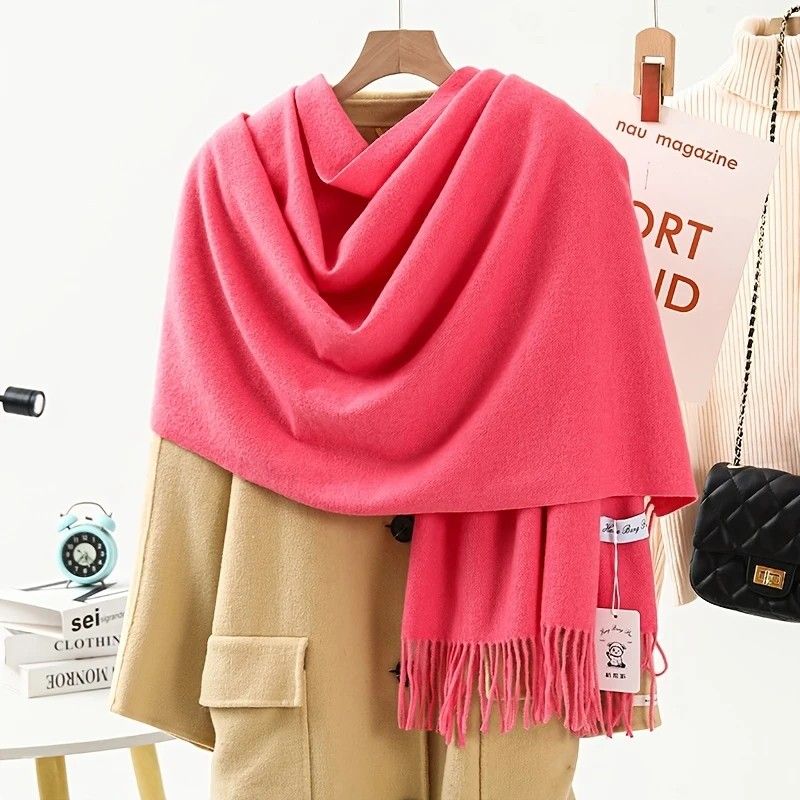Solid Color Cashmere Wrap Scarf, Thickened for Warmth and Windproof, Bohemian-Style Winter Wardrobe Essential(burgundy43)