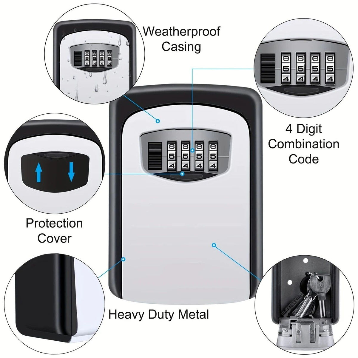 Household Wall-Mounted Key Box, Waterproof Secure Key Lockbox with Combination Lock, Large-Capacity Outdoor Key Safe for Storing Spare House Keys.grey