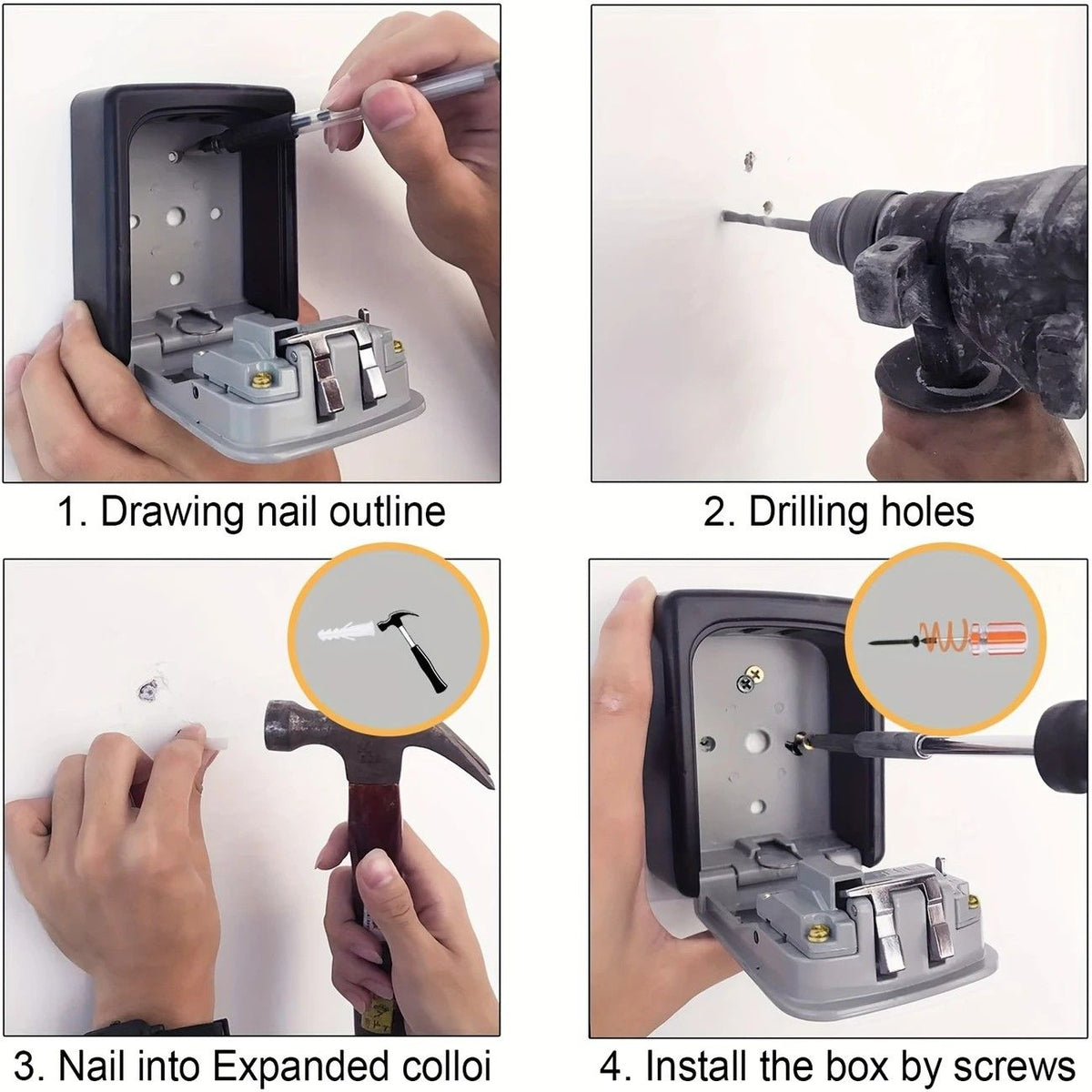 Household Wall-Mounted Key Box, Waterproof Secure Key Lockbox with Combination Lock, Large-Capacity Outdoor Key Safe for Storing Spare House Keys.BLACK