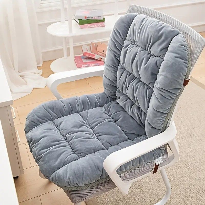 Winter Thick Fleece Seat & Back Cushion Set - 90cm Sofa Office Chair Warmer (French grey)