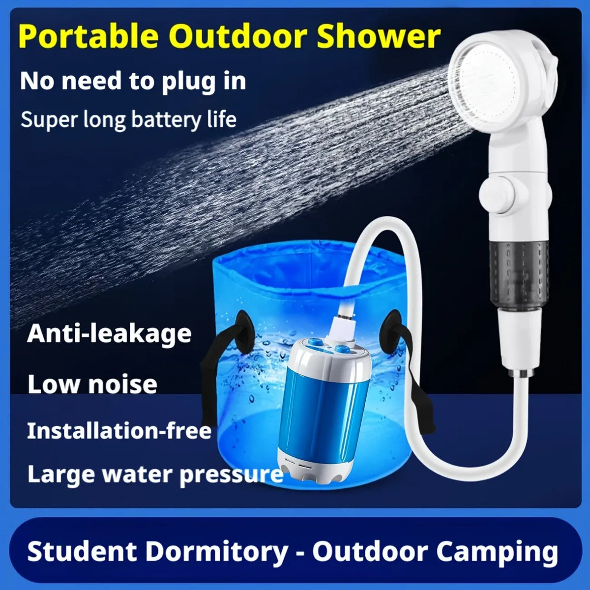 Portable Electric Shower, 4000mAh Battery with 1-2 Hours Runtime, 3 Spray Modes, Perfect for Camping, Dorm, Pet Washing & Car Cleaning