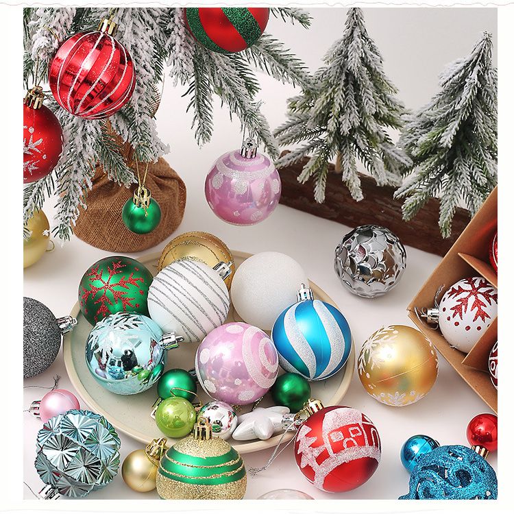 Light Luxury Plastic Christmas Ball Set | Exquisite Patterns Sparkle for the Holidays, Versatile Colors Brighten Your Home./616-37 Golden Red