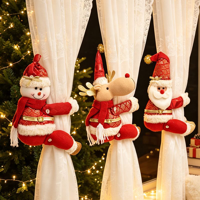 Red Gold Foil Fabric Christmas Decoration – Cute design with Velcro closure, dual-use as curtain tieback or tabletop ornament, full of festive cheer. / Santa Claus style