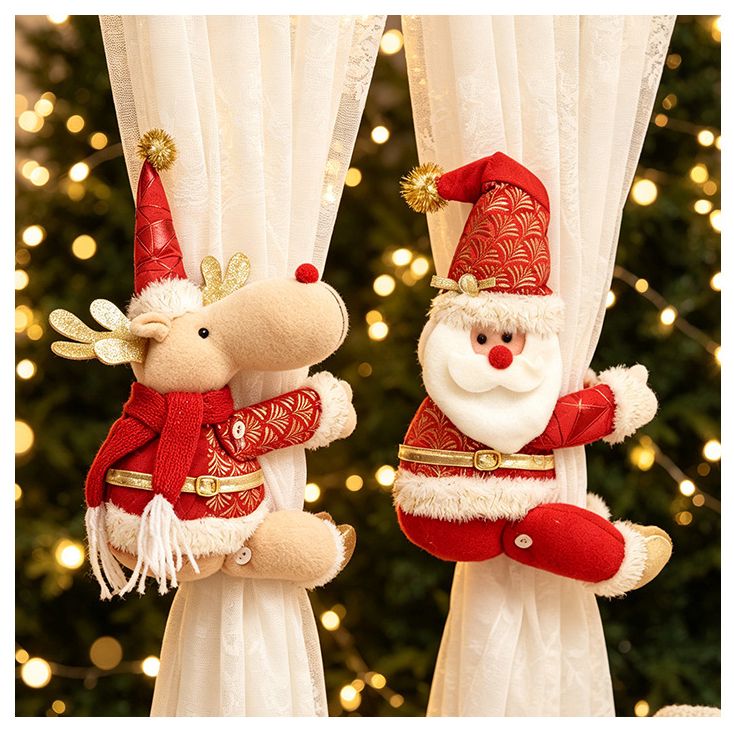 Red Gold Foil Fabric Christmas Decoration – Cute design with Velcro closure, dual-use as curtain tieback or tabletop ornament, full of festive cheer. / Reindeer style