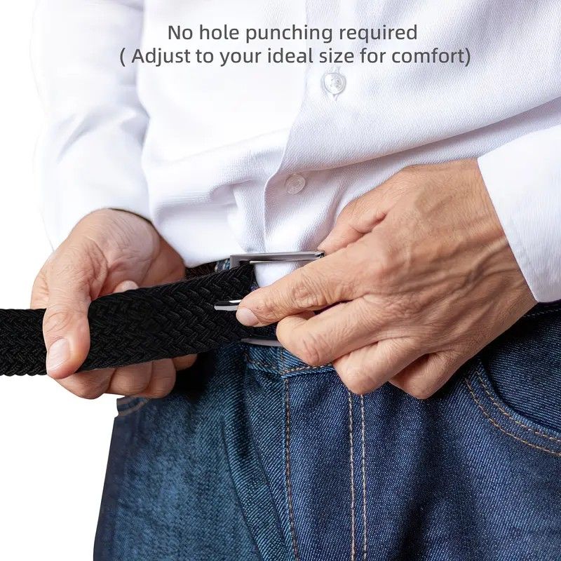 No-Hole Elastic Woven Belt, Unisex Comfortable and Versatile, Strong Elasticity Anti-Loosening, Breathable and Skin-Friendly No Sweating, Essential for Outdoor Sports and Daily Commute, A Casual Style Choice/White:M code