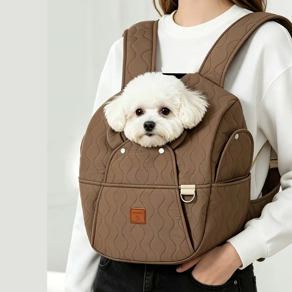 Cute Bear Ear Pet Backpack, Large Capacity Breathable Head-Out, for Small Dogs Cats 3-5kg, Adjustable Wide Straps Front/Back Carry.(coffee color)