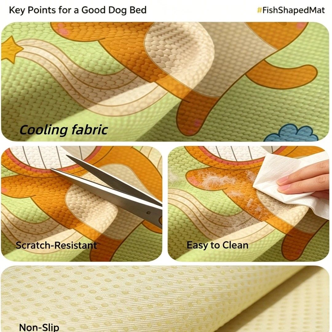 1 Pack Cute Fish-Shaped Cooling Pet Mat, Cartoon Cat Print Summer Dog Cat Bed, Breathable Non-Slip Soft Ice Cooling Pad for Small Medium Pets (Pink, Size M)