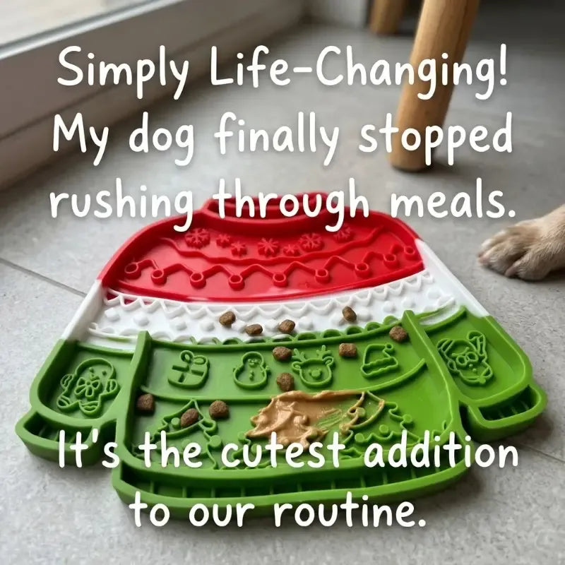 Christmas Sweater Pet Slow Feeder Lick Mat Strong Suction Cups Non-Slip Food Grade Silicone Calming Easy Clean for All Dogs Cats
