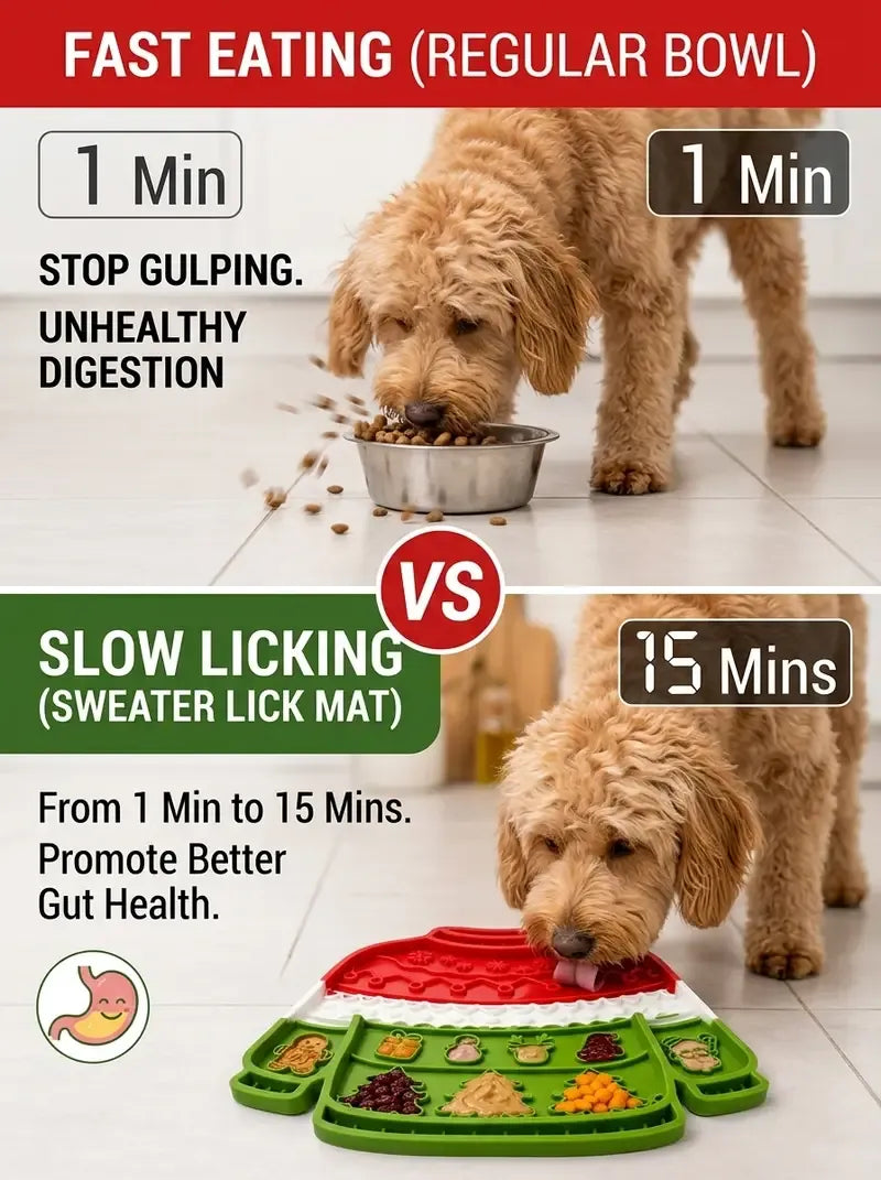 Christmas Sweater Pet Slow Feeder Lick Mat Strong Suction Cups Non-Slip Food Grade Silicone Calming Easy Clean for All Dogs Cats