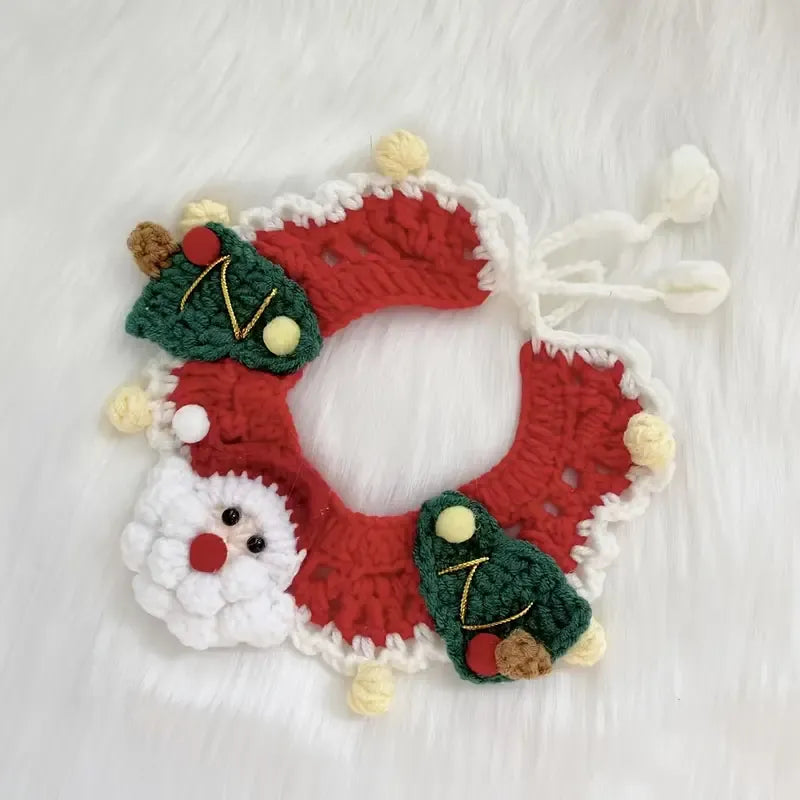 Handmade Yarn Pet Neckerchief, Christmas Photo Must-Have, Comfortable, Breathable & Adjustable. Santa Claus Crochet Neckerchief: Size L