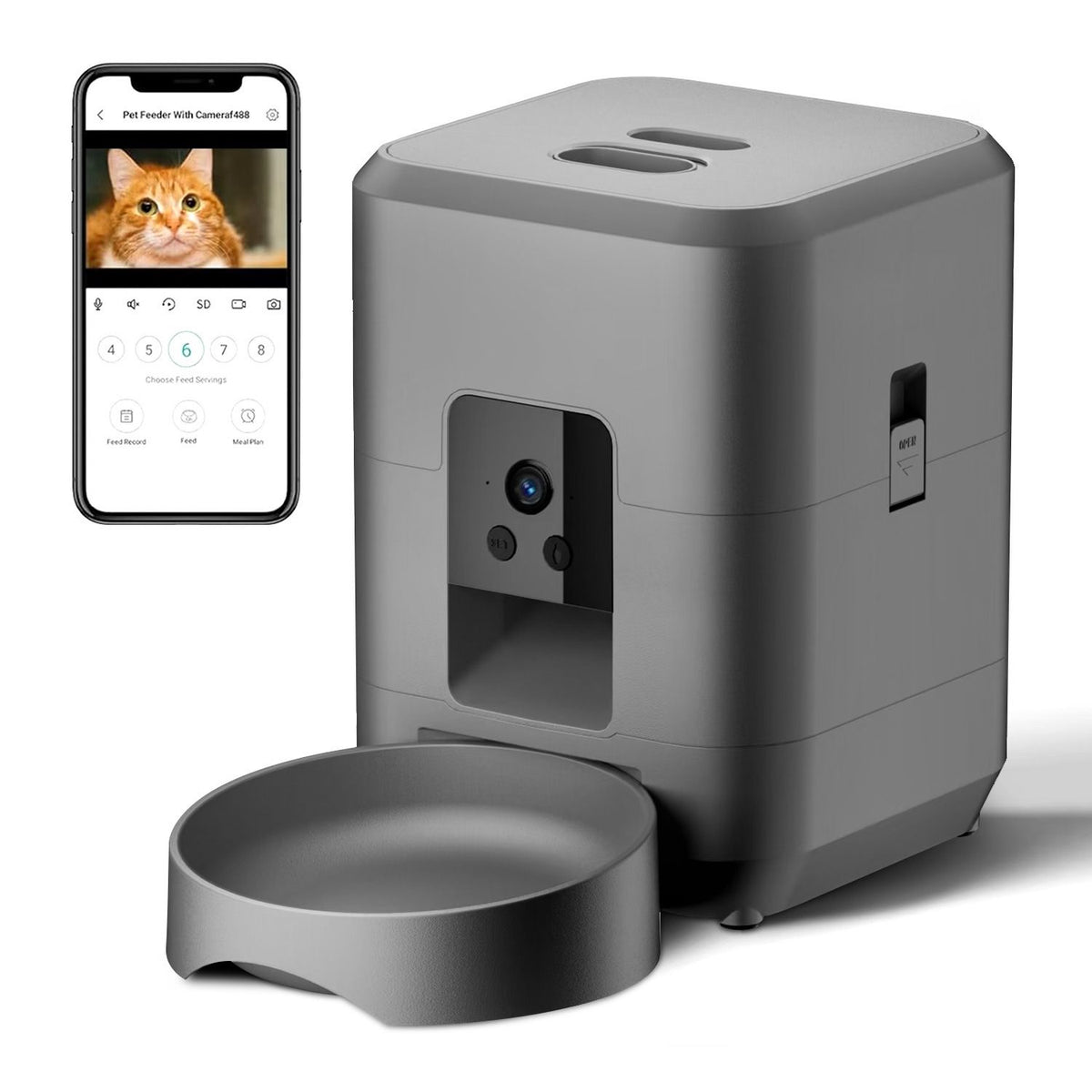 Smart Pet Feeder with Camera 2L, WiFi App Control, Two-Way Audio, USB & Battery Backup(black)