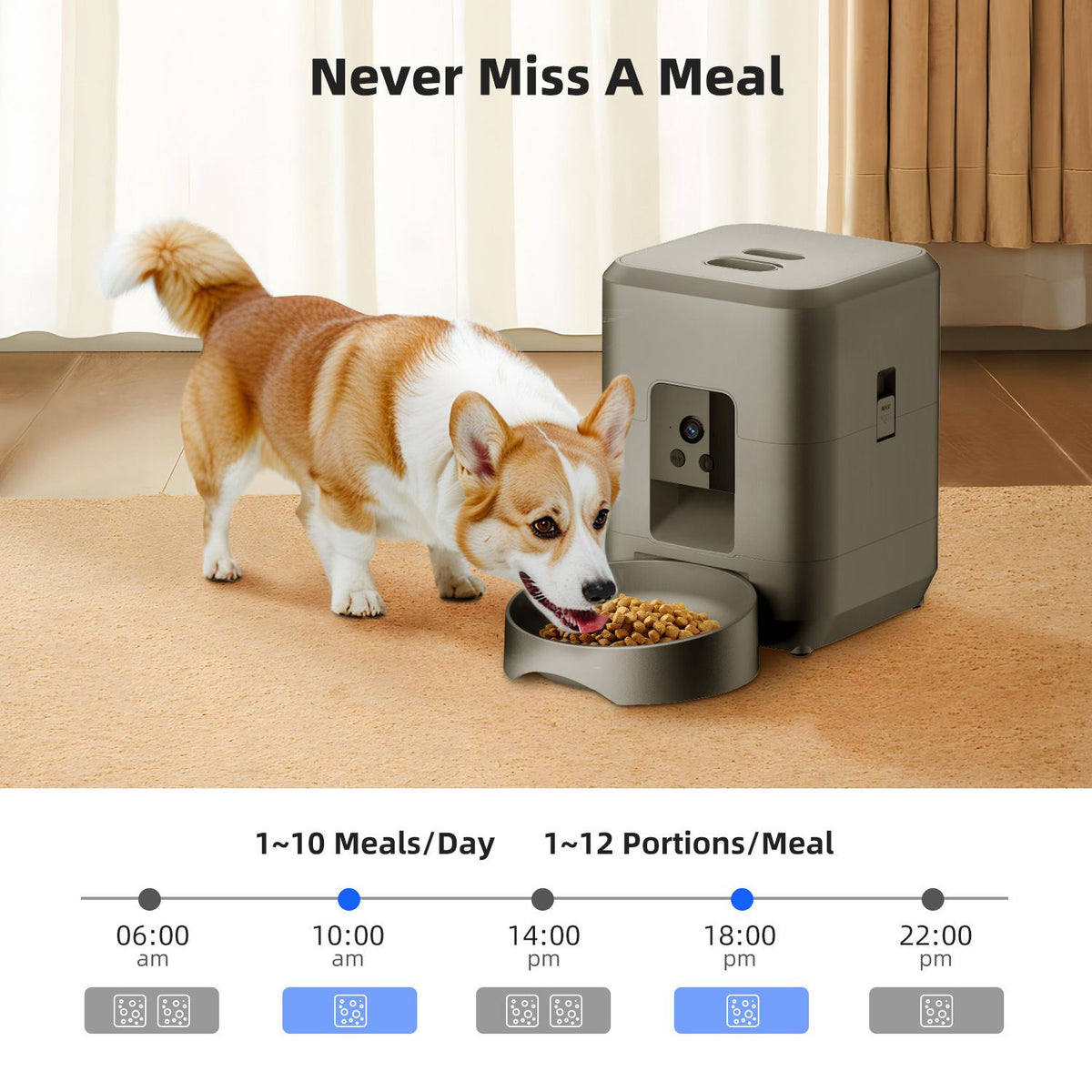 Smart Pet Feeder with Camera 2L, WiFi App Control, Two-Way Audio, USB & Battery Backup(black)