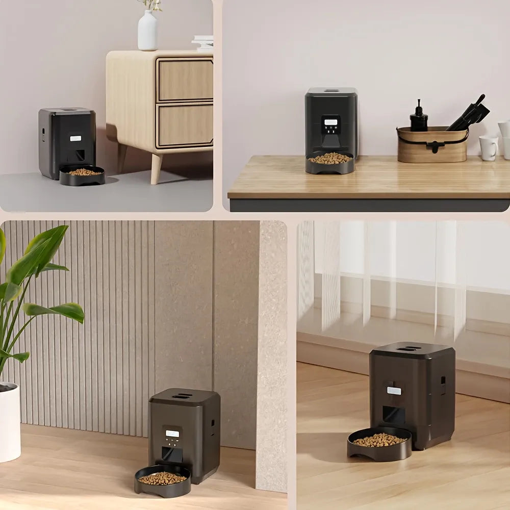 Timed Pet Feeder 2L, Programmable Portions, Washable, Battery/USB Operated(BLACK)
