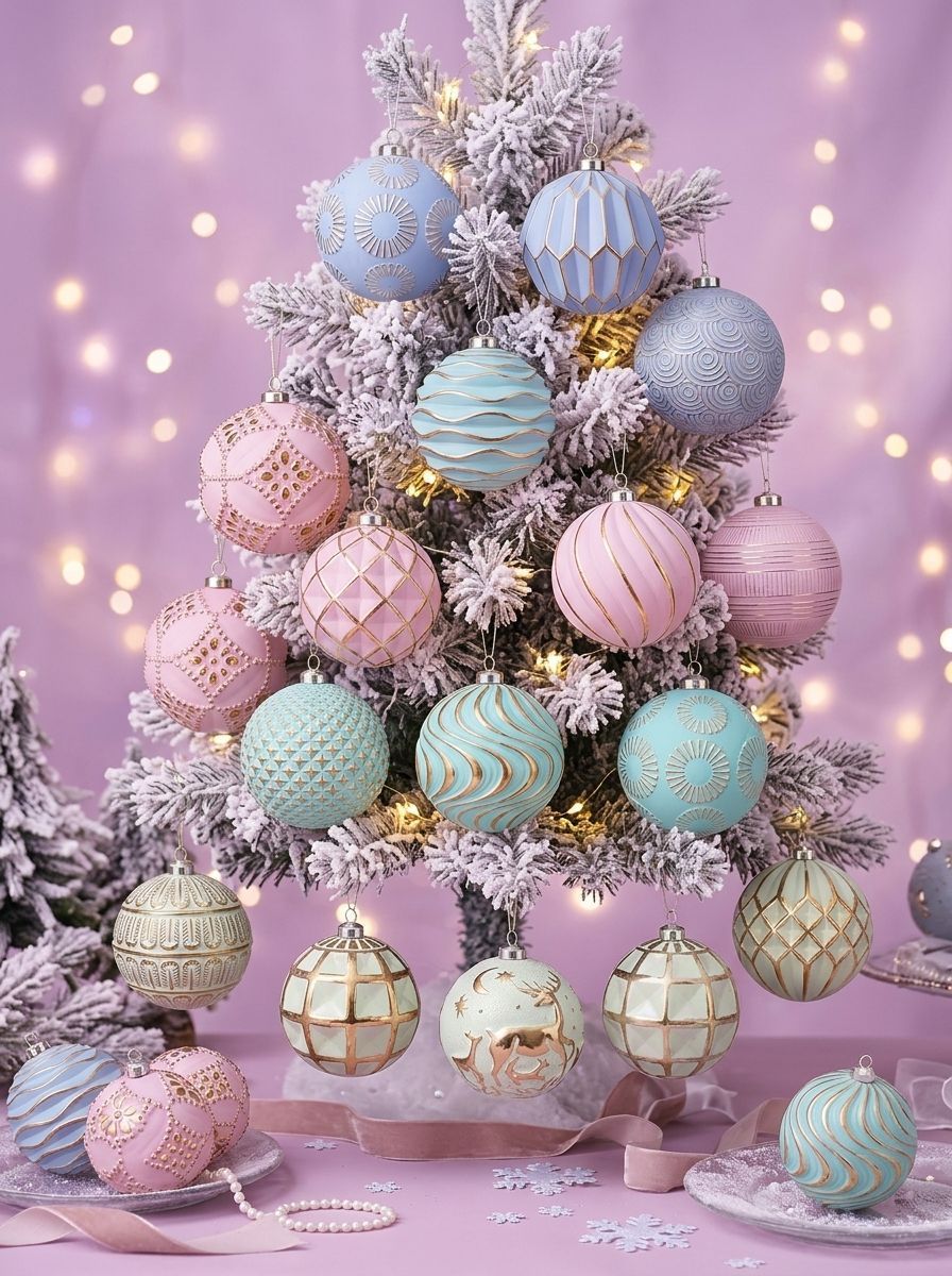 12-Piece Dopamine Christmas Ball Gift Set: 8cm polystyrene, shatterproof and durable, macaron-colored with painted gold foil textures, light luxury and healing, perfect for decorating Christmas trees and home ambiance./PINK
