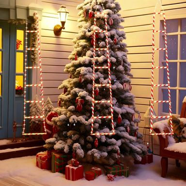1.8M 8-Step USB Remote Control Christmas Climbing Ladder Light, IP65 Waterproof with 8 Modes, Dynamic Climbing Santa, Indoor & Outdoor Holiday Decoration (Warm Light)