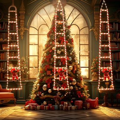 1.8M 8-Step USB Remote Control Christmas Climbing Ladder Light, IP65 Waterproof with 8 Modes, Dynamic Climbing Santa, Indoor & Outdoor Holiday Decoration (Warm Light)