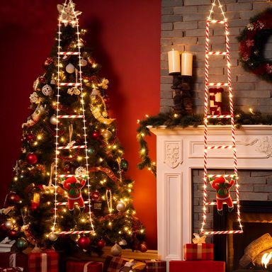 1.8M 8-Step USB Remote Control Christmas Climbing Ladder Light, IP65 Waterproof with 8 Modes, Dynamic Climbing Santa, Indoor & Outdoor Holiday Decoration (Colorful Light)