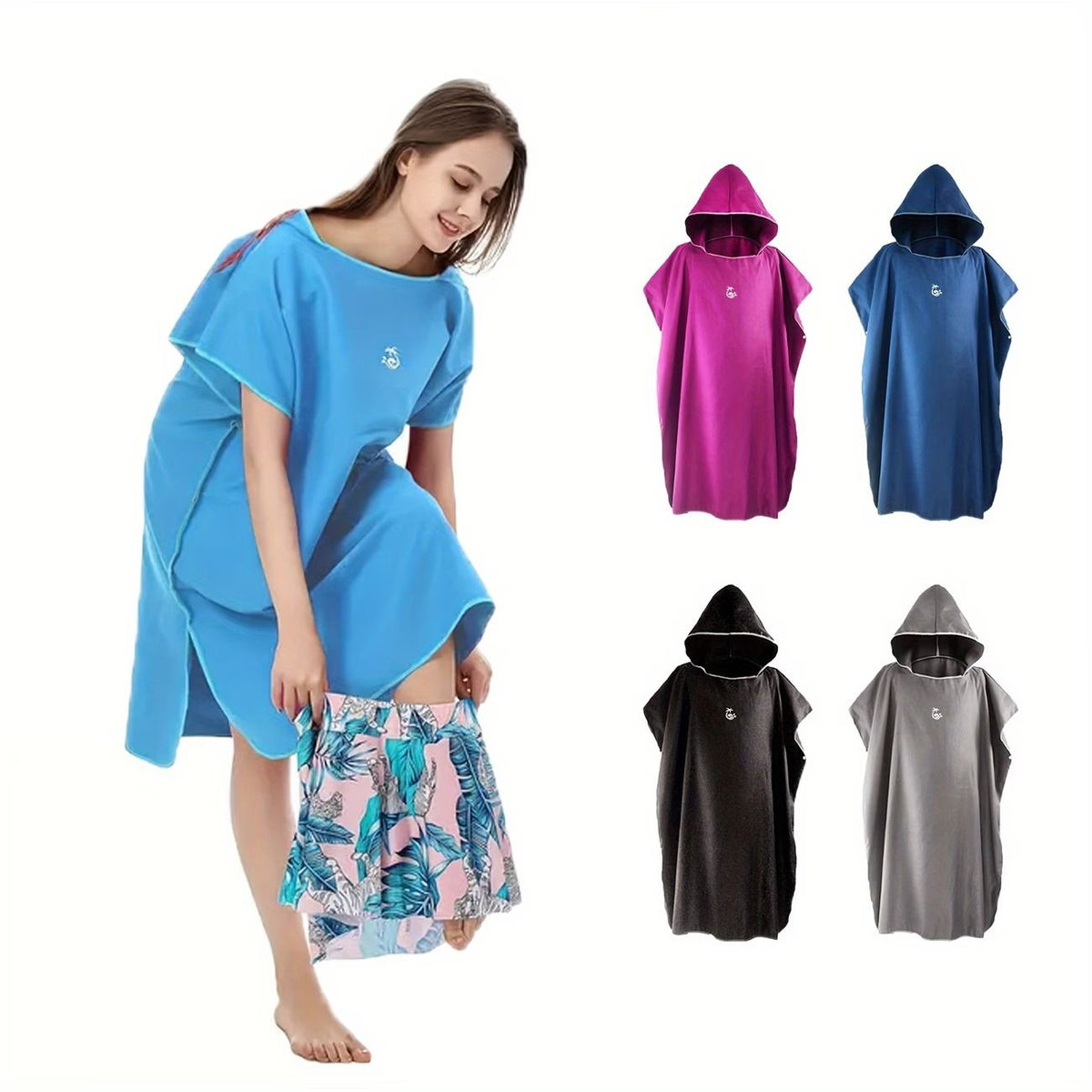 1pc Microfiber Quick-Dry Bathrobe with Storage Case, Changing Poncho for Bathroom, Surfing, Swimming, Beach, Lightweight & Compact, One Size, Portable Case.*dark blue