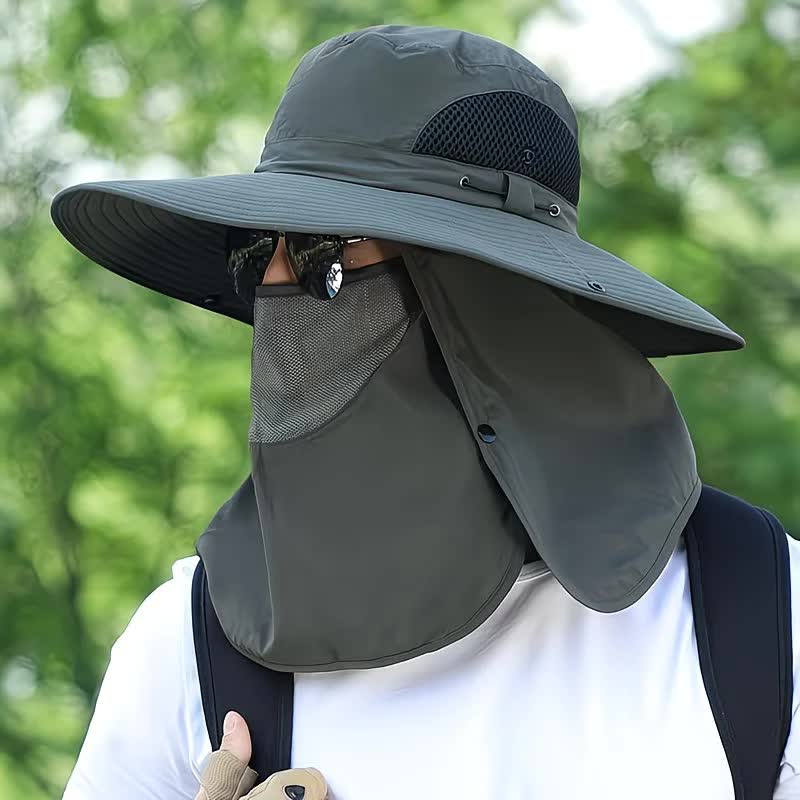 beige。Extra Wide Fishing Hat with Detachable Sun Visor and Neck Guard - The Perfect Choice for Summer Fishing, Hiking, and Outdoor Activities