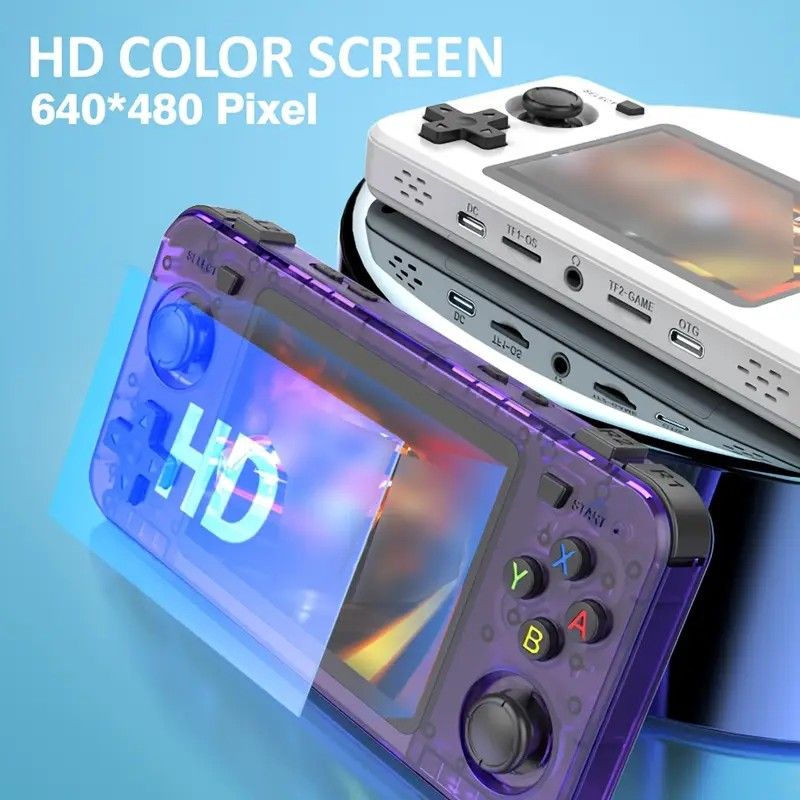R36H Retro Game Console 128G Handheld with 23 Emulators, Linux System, 3.5-inch IPS Screen, 640×480 Resolution, USB Charging, Ultra-Long Battery Life, Perfect Gift for Friends.BLUE