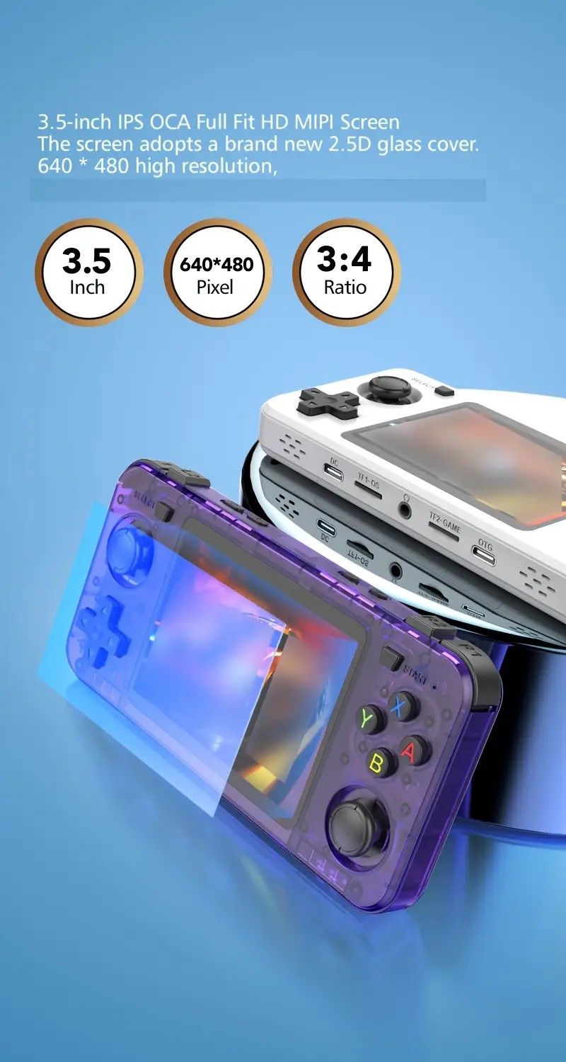 R36H Retro Game Console 128G Handheld with 23 Emulators, Linux System, 3.5-inch IPS Screen, 640×480 Resolution, USB Charging, Ultra-Long Battery Life, Perfect Gift for Friends.RED