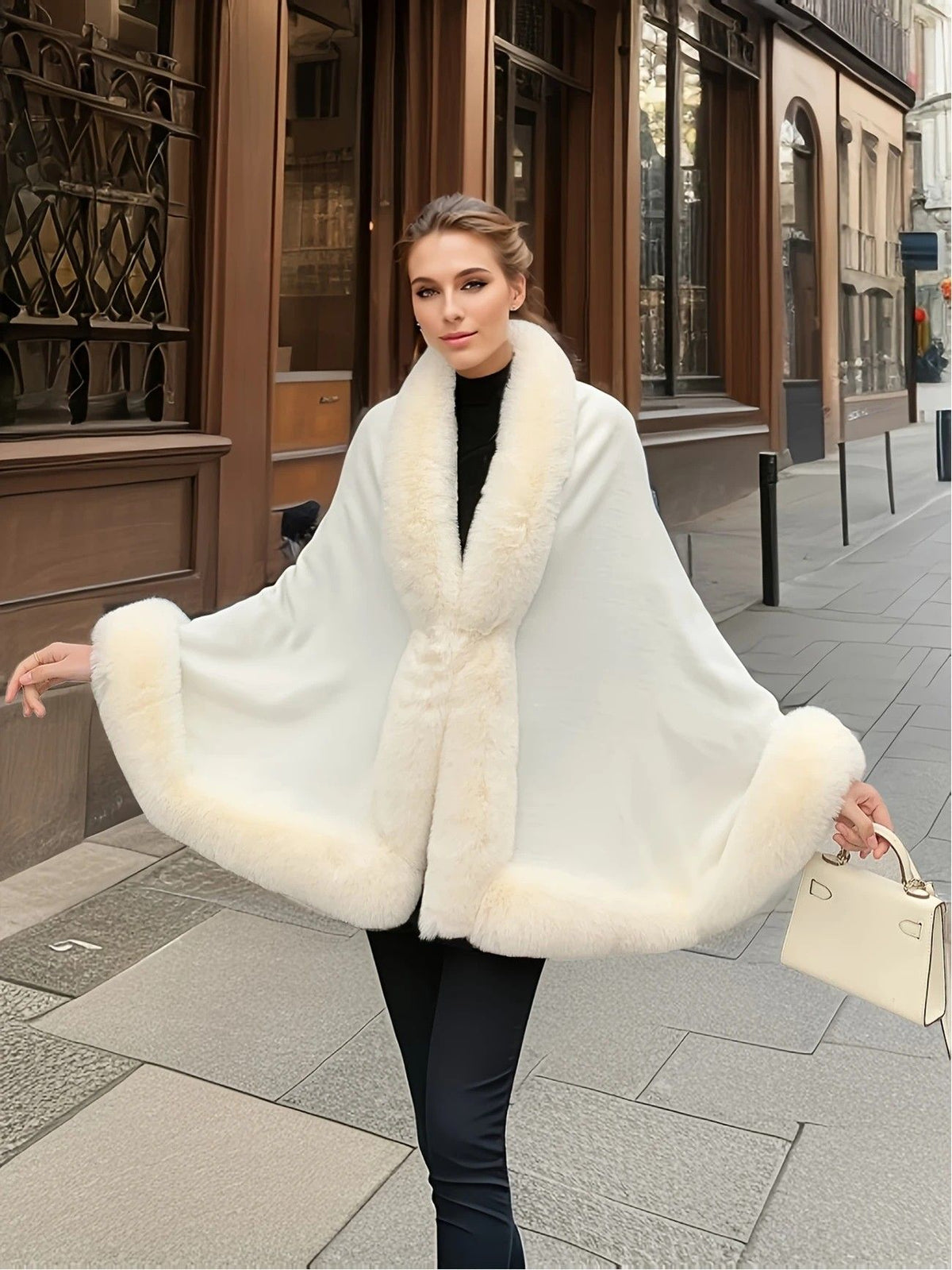 Imitation Mink Collar Knit Shawl: Autumn/Winter Retro Cape, Elegant, Versatile, and Flattering(purple)