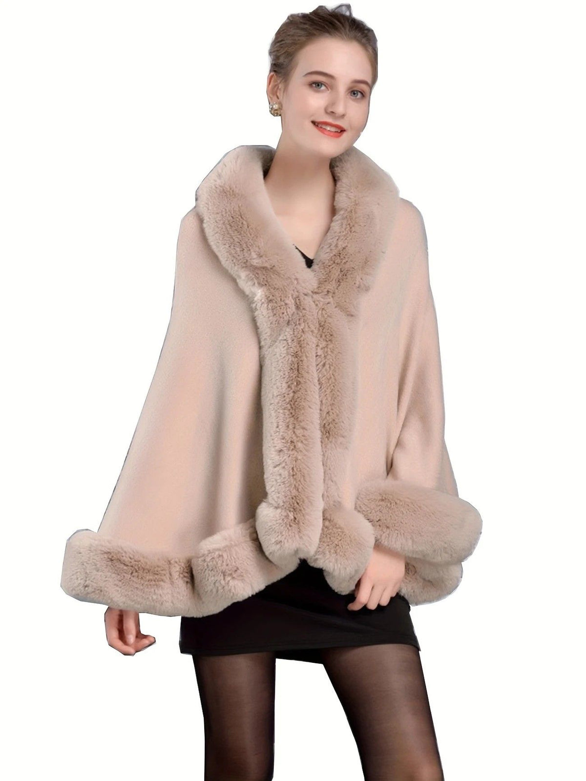 Imitation Mink Collar Knit Shawl: Autumn/Winter Retro Cape, Elegant, Versatile, and Flattering。(claret-red)