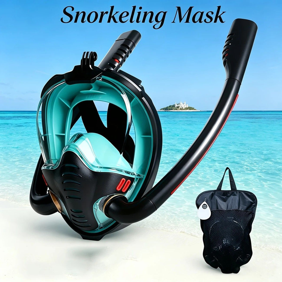 Adult Full Face Snorkel Mask Dual Tube 180° Panoramic Anti-Fog, Unisex Snorkelling Gear for Outdoor Water Sports S/M.black+blue