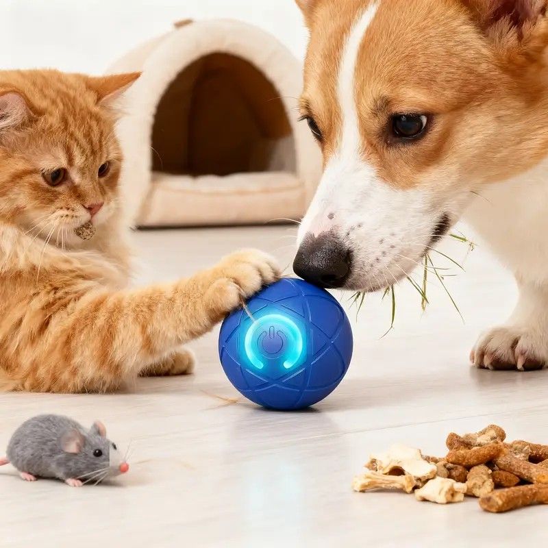 mart Interactive Rolling Pet Ball – Automatic Self-Moving Cat & Small Dog Toy, Bite-Resistant Rechargeable Boredom Buster 52mm(orange)