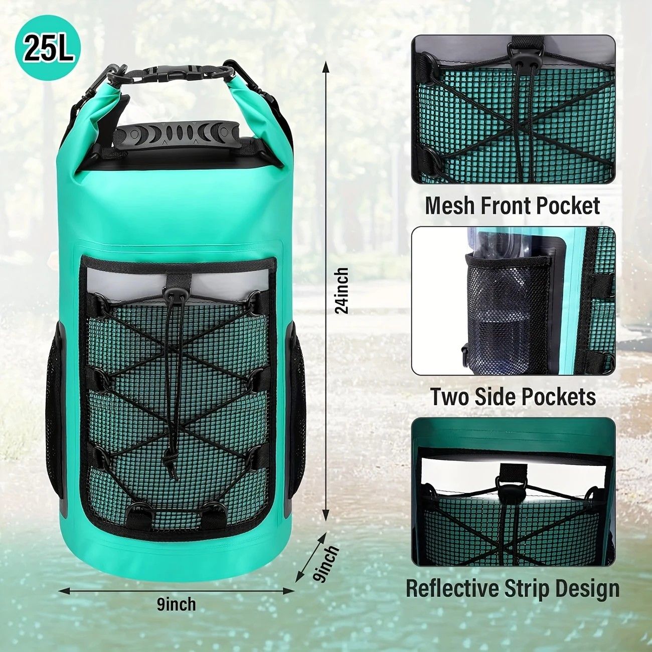 25L Large Capacity Waterproof Backpack Double Layer Rainproof Dry Wet Separation Abrasion Resistant Night Reflective for Outdoor Camping Kayaking Surfing Canyoning Daily Commute(GREY)