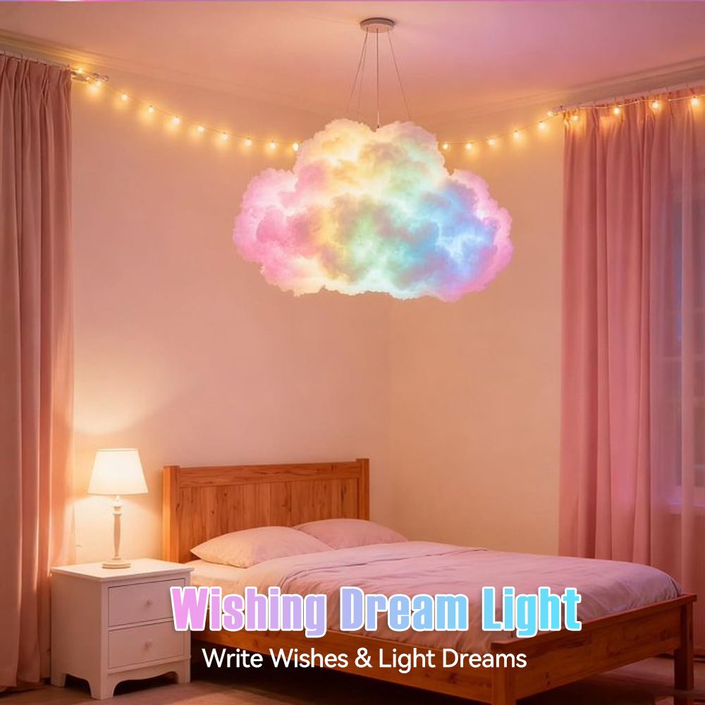 DIY Dreamy 3D Cloud Lamp, Bluetooth APP & Remote Control with Music Sync, USB Powered & Freely Shapable, Creative Parent-Child Interactive Atmosphere Light (Fantasy Color LED 200CM)