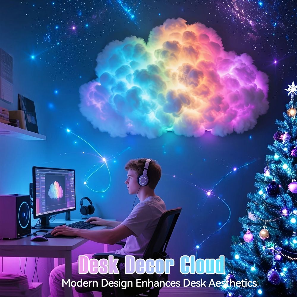 DIY Dreamy 3D Cloud Lamp, Bluetooth APP & Remote Control with Music Sync, USB Powered & Freely Shapable, Creative Parent-Child Interactive Atmosphere Light (Fantasy Color LED 200CM)